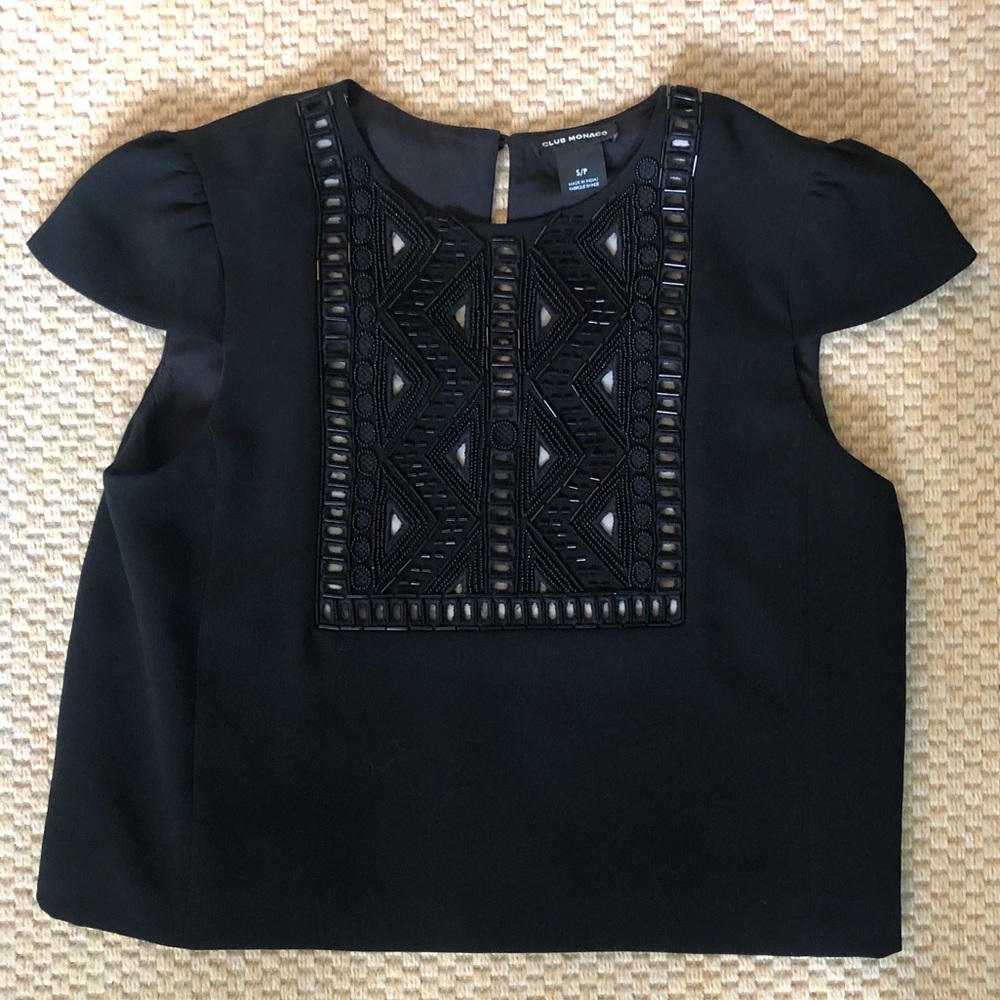Club Monaco Black Beaded Top